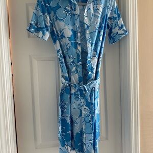 Elegant Blue Floral Midi Dress